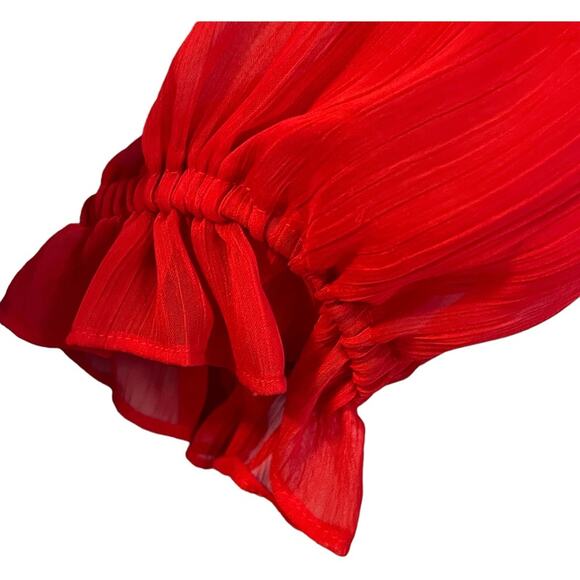 JM Collection Women's Solid Tiered Chiffon Blouse Top, Red, Size Large - Picture 9 of 15